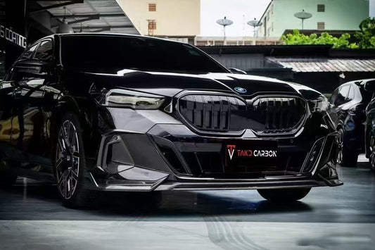 BMW 5 Series 530 540 (with M-package bumper, does not fit base model) & i5 e/x Drive40 (with M-package bumper, does not fit base model) M60 G60 G61 2024-ON with Aftermarket Parts - V1 Style Front Lip Pre-preg Carbon Fiber from TAKD Carbon