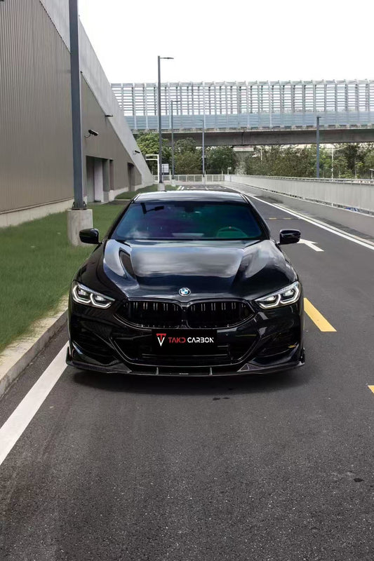 BMW 8 Series M850 840 (With M-Package Bumper) G14 G15 G16 2018 2019 2020 2021 2022 2023 2024 with Aftermarket Parts - V1 Style Front Lip Pre-preg Carbon Fiber from TAKD Carbon