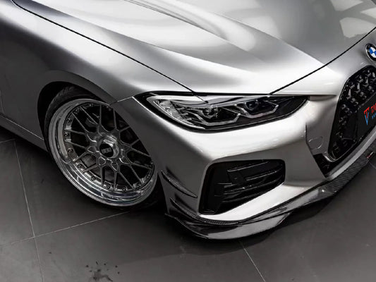 BMW 4 Series 430i (with M-package bumper, does not fit base model) M440i G22 G23 2020-ON with Aftermarket Parts - Front Canards Pre-preg Carbon Fiber from TAKD Carbon