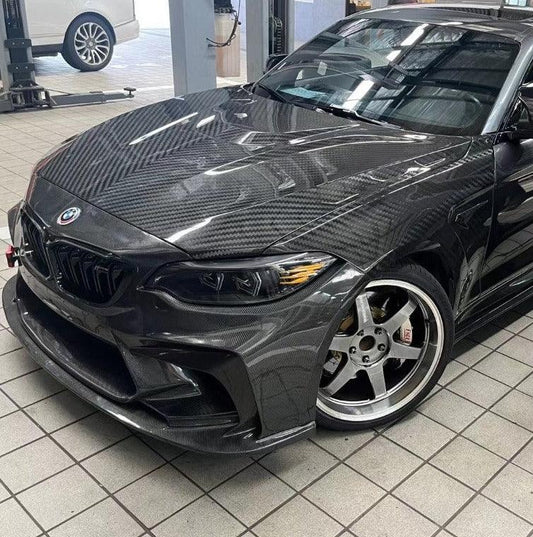 BMW M2 / M2C F87 2016 2017 2018 2019 2020 2021 with Aftermarket Parts - Hood Bonnet Double-sided Pre-preg Carbon Fiber from TAKD Carbon