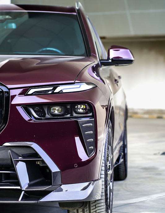 BMW X7 xDrive40i (With M-Package Bumper) M60i ALPINA XB7 LCI G07 2023-ON with Aftermarket Parts - Headlight Valance Trim Pre-preg Carbon Fiber from TAKD Carbon