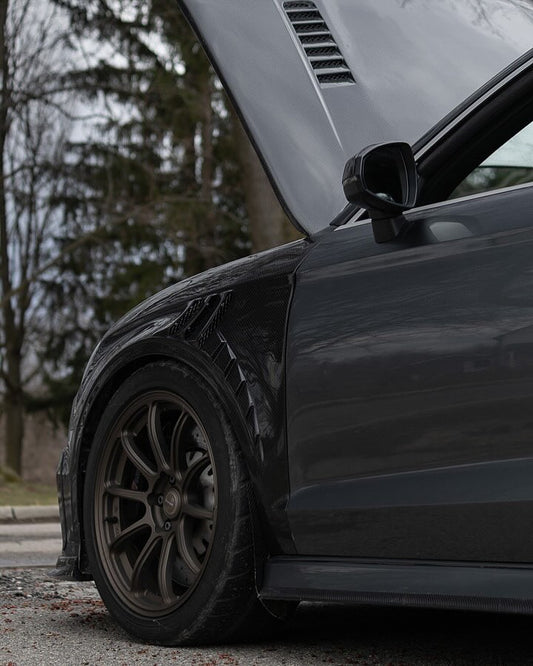 Audi RS3 8V.5 2018 2019 2020 with Aftermarket Parts - Front Fenders Pre-preg Carbon Fiber from TAKD Carbon