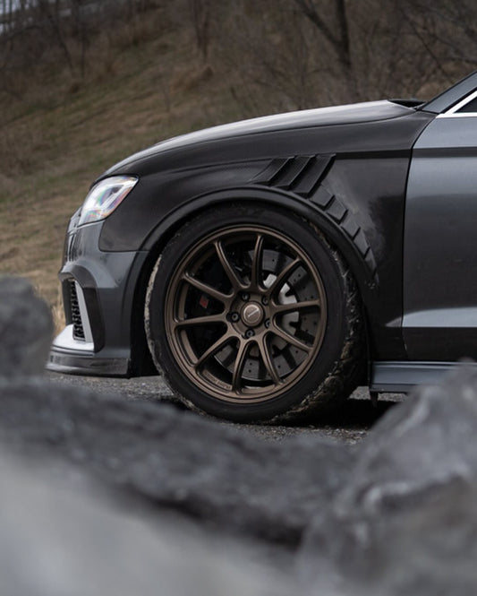 Audi RS3 8V.5 2018 2019 2020 with Aftermarket Parts - Front Fenders Pre-preg Carbon Fiber from TAKD Carbon