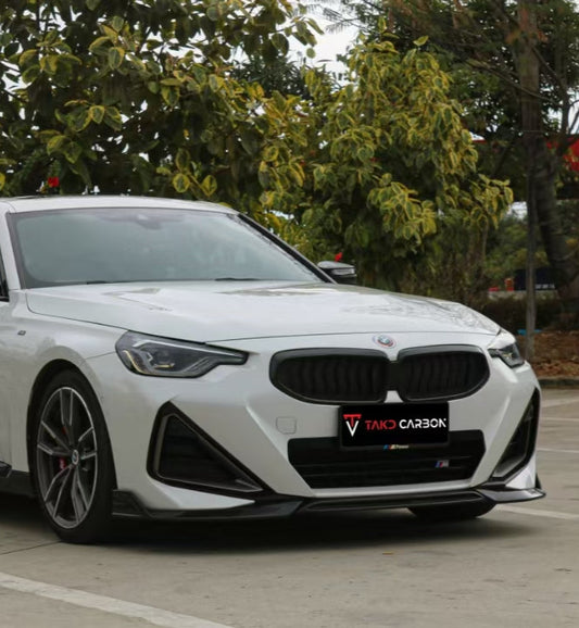 BMW 230i (With M-Package Bumper) M240i G42 2022-ON with Aftermarket Parts - Front Lip Pre-preg Carbon Fiber from TAKD Carbon