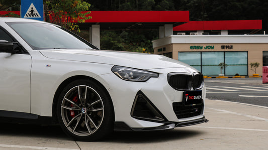 BMW 230i (With M-Package Bumper) M240i G42 2022-ON with Aftermarket Parts - Front Lip Pre-preg Carbon Fiber from TAKD Carbon