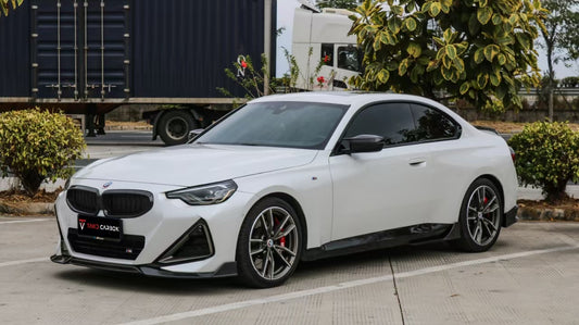 BMW 230i (With M-Package Bumper) M240i G42 2022-ON with Aftermarket Parts - Front Lip Pre-preg Carbon Fiber from TAKD Carbon