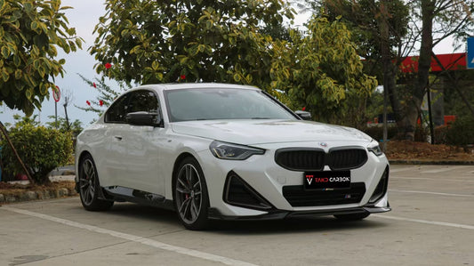 BMW 2 Series 230i M240i G42 2022-ON with Aftermarket Parts - Replacement Mirror Caps Pre-preg Carbon Fiber from TAKD Carbon