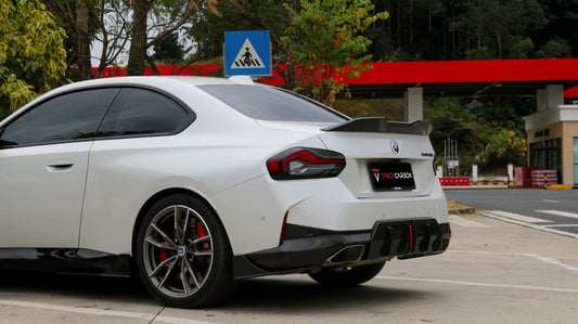 BMW 230i (With M-Package Bumper) M240i G42 2022-ON with Aftermarket Parts - Rear Diffuser & Trim & Canards Pre-preg Carbon Fiber from TAKD Carbon