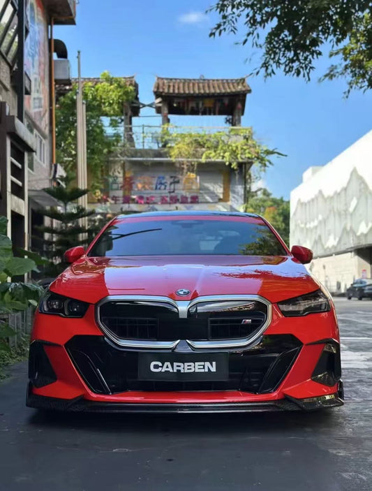BMW 5 Series 530 540 (with M-package bumper, does not fit base model) & i5 e/x Drive40 (with M-package bumper, does not fit base model) M60 G60 G61 2024-ON with Aftermarket Parts - V1 Style Front Lip Pre-preg Carbon Fiber from TAKD Carbon