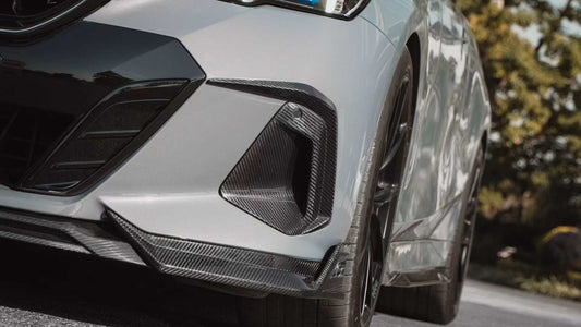 BMW 5 Series 530 540 (with M-package bumper, does not fit base model) & i5 e/x Drive40 (with M-package bumper, does not fit base model) M60 G60 G61 2024-ON with Aftermarket Parts - V1 Style Front Lip Pre-preg Carbon Fiber from TAKD Carbon