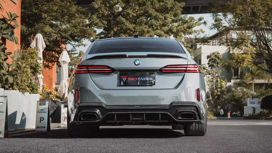 BMW 5 Series 530 540 & i5 e/x Drive40 M60 G60 2024-ON with Aftermarket Parts - V1 Style Rear Spoiler Pre-preg Carbon Fiber from TAKD Carbon