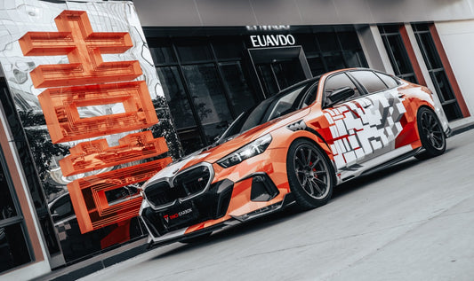 BMW 5 Series 530 540 (with M-package bumper, does not fit base model) & i5 e/x Drive40 (with M-package bumper, does not fit base model) M60 G60 G61 2024-ON with Aftermarket Parts - V1 Style Front Lip Pre-preg Carbon Fiber from TAKD Carbon