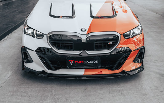 BMW 5 Series 530 540 (with M-package bumper, does not fit base model) & i5 e/x Drive40 (with M-package bumper, does not fit base model) M60 G60 G61 2024-ON with Aftermarket Parts - V1 Style Front Lip Pre-preg Carbon Fiber from TAKD Carbon