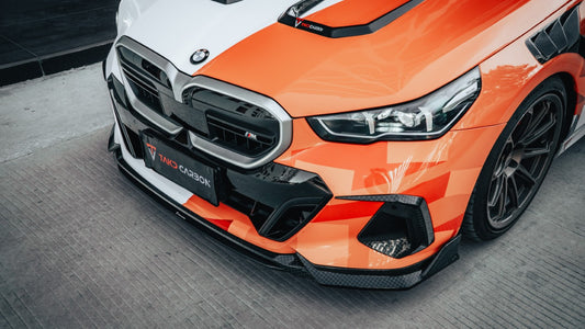 BMW 5 Series 530 540 (with M-package bumper, does not fit base model) & i5 e/x Drive40 (with M-package bumper, does not fit base model) M60 G60 G61 2024-ON with Aftermarket Parts - V1 Style Front Lip Pre-preg Carbon Fiber from TAKD Carbon