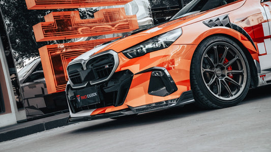 BMW 5 Series 530 540 (with M-package bumper, does not fit base model) & i5 e/x Drive40 (with M-package bumper, does not fit base model) M60 G60 G61 2024-ON with Aftermarket Parts - V1 Style Front Lip Pre-preg Carbon Fiber from TAKD Carbon