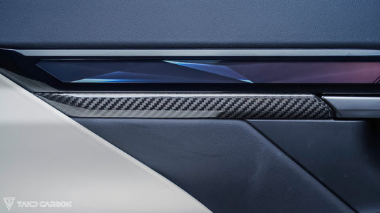 BMW 5 Series 530 540 & i5 e/x Drive40 M60 G60 G61 2024-ON with Aftermarket Parts - Pre-preg Carbon Fiber Front Door Interior Panel Trim Cover from TAKD Carbon