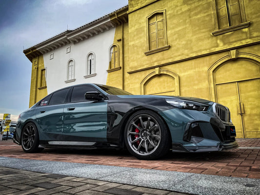 BMW 5 Series 530 540 (with M-package bumper, does not fit base model) & i5 e/x Drive40 (with M-package bumper, does not fit base model) M60 G60 G61 2024-ON with Aftermarket Parts - V1 Style Front Lip Pre-preg Carbon Fiber from TAKD Carbon