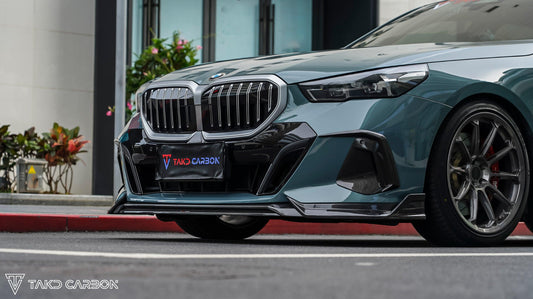 BMW 5 Series 530 540 (with M-package bumper, does not fit base model) & i5 e/x Drive40 (with M-package bumper, does not fit base model) M60 G60 G61 2024-ON with Aftermarket Parts - V1 Style Front Lip Pre-preg Carbon Fiber from TAKD Carbon