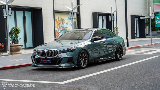 BMW 5 Series 530 540 (with M-package bumper, does not fit base model) & i5 e/x Drive40 (with M-package bumper, does not fit base model) M60 G60 G61 2024-ON with Aftermarket Parts - V1 Style Front Lip Pre-preg Carbon Fiber from TAKD Carbon