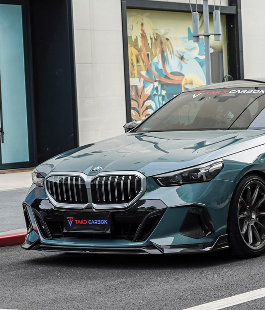 BMW 5 Series 530 540 (with M-package bumper, does not fit base model) & i5 e/x Drive40 (with M-package bumper, does not fit base model) M60 G60 G61 2024-ON with Aftermarket Parts - V1 Style Front Lip Pre-preg Carbon Fiber from TAKD Carbon