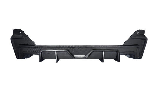 BMW 5 Series 530 540 (with M-package bumper, does not fit base model) G60 G61 2024-ON with Aftermarket Parts - V1 Style Rear Diffuser (Quad Exhaust Tips Included) Pre-preg Carbon Fiber from TAKD Carbon