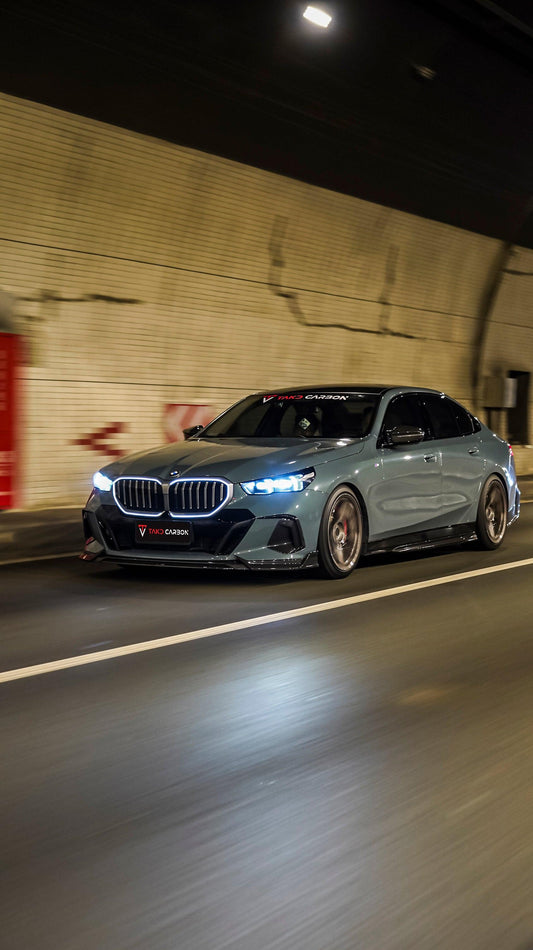 BMW 5 Series 530 540 (with M-package bumper, does not fit base model) & i5 e/x Drive40 (with M-package bumper, does not fit base model) M60 G60 G61 2024-ON with Aftermarket Parts - V1 Style Front Lip Pre-preg Carbon Fiber from TAKD Carbon