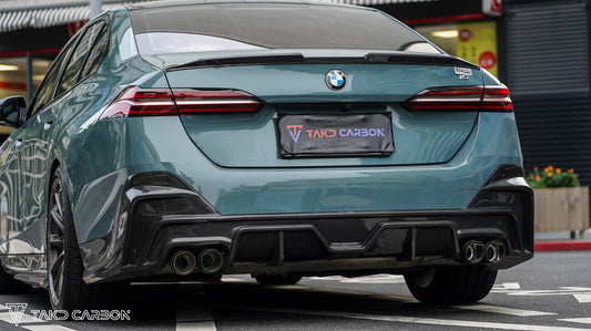 BMW 5 Series 530 540 & i5 e/x Drive40 M60 G60 2024-ON with Aftermarket Parts - V1 Style Rear Spoiler Pre-preg Carbon Fiber from TAKD Carbon