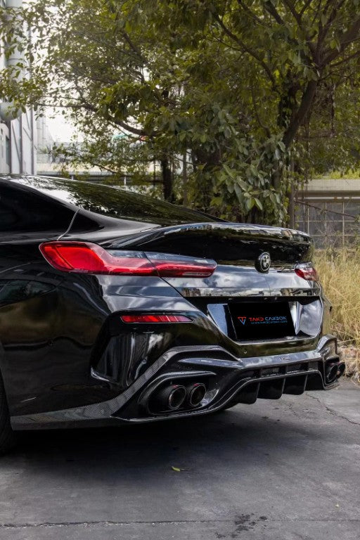 BMW 8 Series 840i (With M-Package Bumper) M850i G16 2018 2019 2020 2021 2022 2023 2024 with Aftermarket Parts - V3 Style Rear Diffuser Pre-preg Carbon Fiber from TAKD Carbon