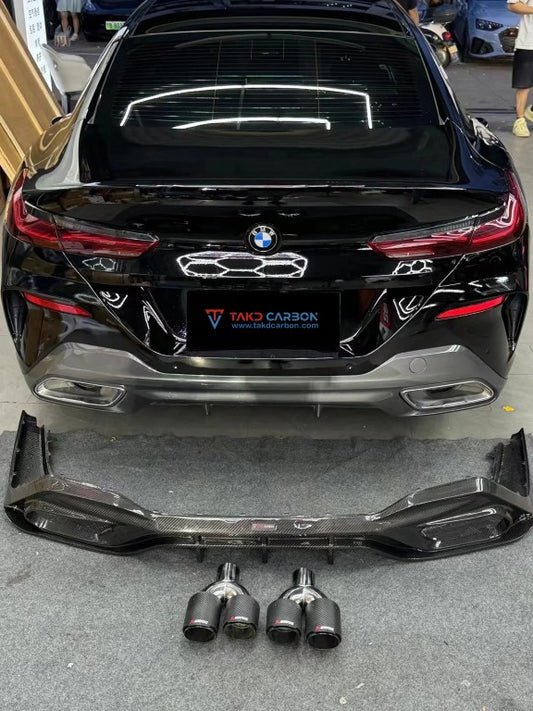 BMW 8 Series 840i (With M-Package Bumper) M850i G16 2018 2019 2020 2021 2022 2023 2024 with Aftermarket Parts - V3 Style Rear Diffuser Pre-preg Carbon Fiber from TAKD Carbon