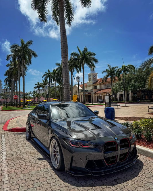 BMW M3 / M3C G80 G81 & M4 / M4C G82 G83 2021 2022 2023 2024 with Aftermarket Parts - Hood Bonnet Double-sided Pre-preg Carbon Fiber from TAKD Carbon