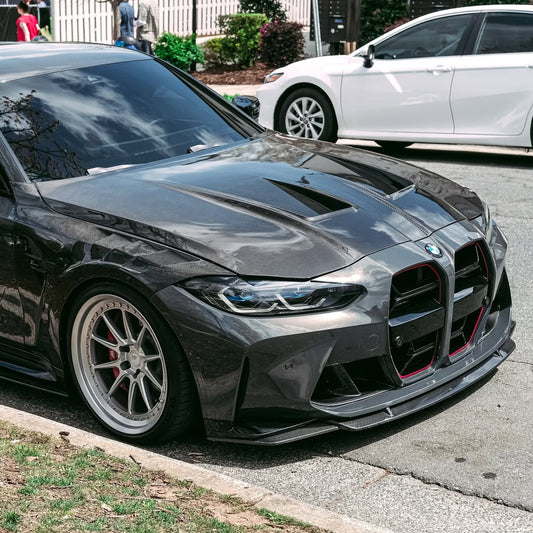 BMW M3 / M3C G80 G81 & M4 / M4C G82 G83 2021 2022 2023 2024 with Aftermarket Parts - Hood Bonnet Double-sided Pre-preg Carbon Fiber from TAKD Carbon
