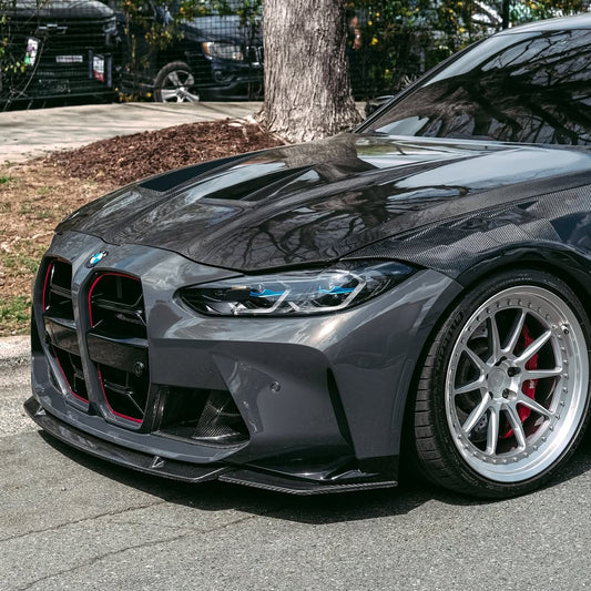 BMW M3 / M3C G80 G81 & M4 / M4C G82 G83 2021 2022 2023 2024 with Aftermarket Parts - Hood Bonnet Double-sided Pre-preg Carbon Fiber from TAKD Carbon