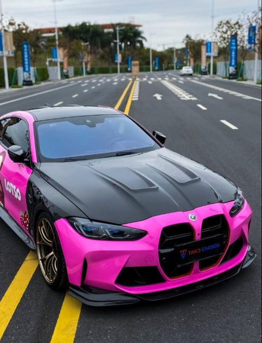 BMW M3 / M3C G80 G81 & M4 / M4C G82 G83 2021 2022 2023 2024 with Aftermarket Parts - Hood Bonnet Double-sided Pre-preg Carbon Fiber from TAKD Carbon