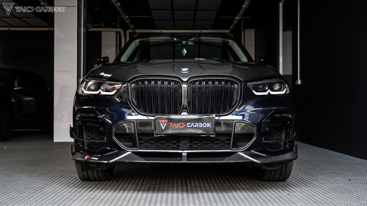 BMW X5 G05 M50i & X/S Drive 40i (with M-Package) Pre-LCI 2019 2020 2021 with Aftermarket Parts - V2 Front Lip Pre-preg Carbon Fiber from TAKD Carbon