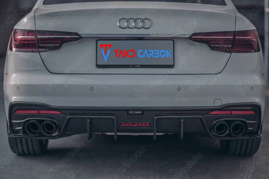 Audi S4 B9.5 2020-ON with Aftermarket Parts - V1 Style Rear Diffuser Pre-preg Carbon Fiber from TAKD Carbon
