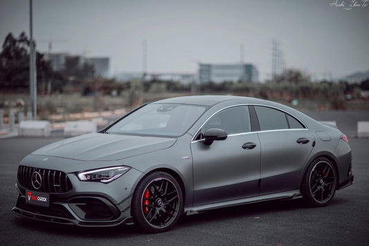 Mercedes Benz CLA45 CLA45S C118 2020 2021 2022 2023 2024 with Aftermarket Parts - V1 Style Front Intake Cover Pre-preg Carbon Fiber from TAKD Carbon