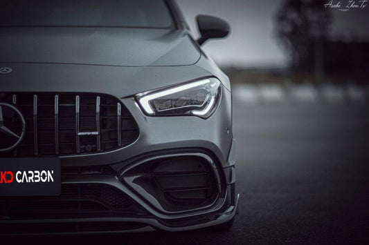 Mercedes Benz CLA45 CLA45S C118 2020 2021 2022 2023 2024 with Aftermarket Parts - V1 Style Front Intake Cover Pre-preg Carbon Fiber from TAKD Carbon