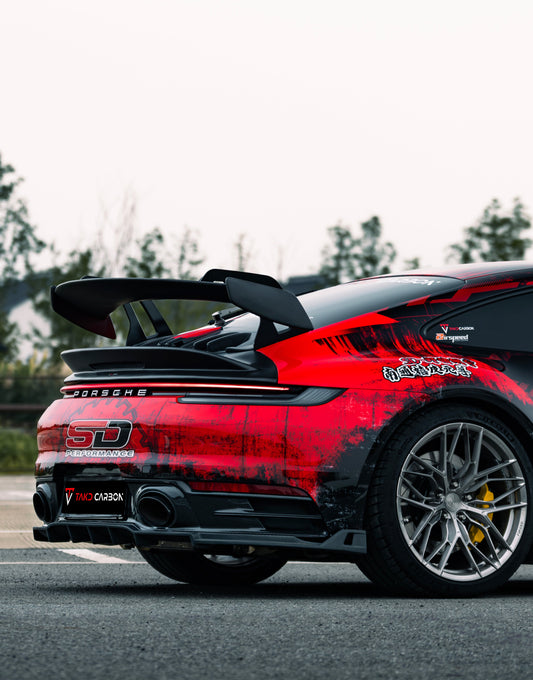 Porsche 911 992 Carrera / 4 / S / 4S (Fits Base Model Only, Does Not Fit Aero Kit / Sport Package) 2020 2021 2022 2023 2024 with Aftermarket Parts - V1 Style Rear Diffuser Pre-preg Carbon Fiber from TAKD Carbon