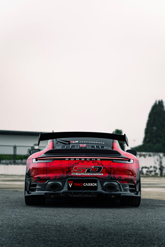 Porsche 911 992 Carrera / 4 / S / 4S (Fits Base Model Only, Does Not Fit Aero Kit / Sport Package) 2020 2021 2022 2023 2024 with Aftermarket Parts - V1 Style Rear Diffuser Pre-preg Carbon Fiber from TAKD Carbon
