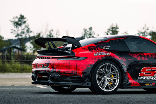 Porsche 911 992 Carrera / 4 / S / 4S 2020-ON with Aftermarket Parts - V2 Rear Wing Pre-preg Carbon Fiber from TAKD Carbon