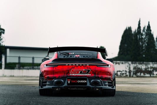 Porsche 911 992 Carrera / 4 / S / 4S 2020-ON with Aftermarket Parts - V2 Rear Wing Pre-preg Carbon Fiber from TAKD Carbon