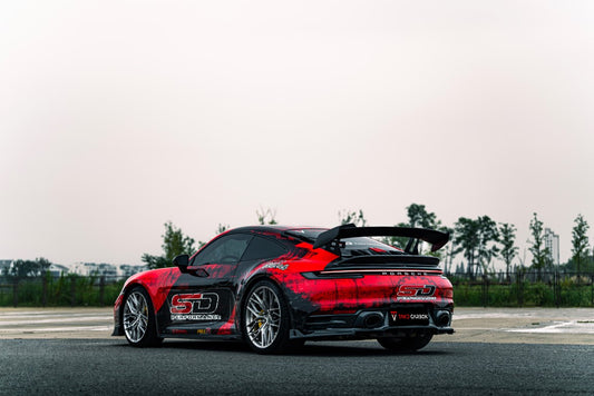 Porsche 911 992 Carrera / 4 / S / 4S 2020-ON with Aftermarket Parts - V2 Rear Wing Pre-preg Carbon Fiber from TAKD Carbon