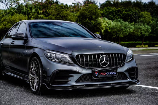 Mercedes Benz C-Class AMG C43 C300 (with sport package) W205 Sedan Facelift 2019 2020 2021 with Aftermarket Parts - Front Lip Dry Pre-preg Carbon Fiber from TAKD Carbon