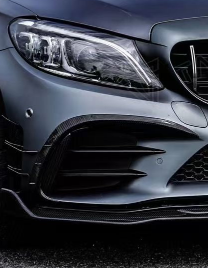 Mercedes Benz C-Class AMG C43 C300 (with sport package) W205 Sedan Facelift 2019 2020 2021 with Aftermarket Parts - Front Intake Cover Dry Pre-preg Carbon Fiber from TAKD Carbon