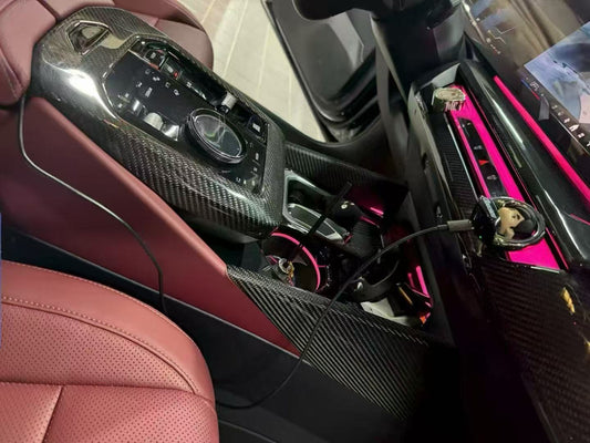 BMW 5 Series 530 540 & i5 e/x Drive40 M60 G60 G61 2024 with Aftermarket Parts - Central Control Panel Side Trim Cover Pre-preg Carbon Fiber from TAKD Carbon