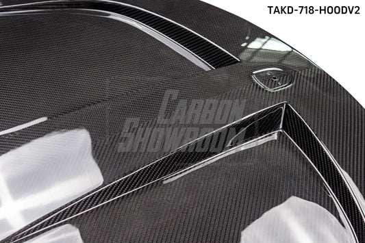 Porsche 718 Boxster / Cayman (all models, including GTS / GT4 / GT4RS / Spyder) & 911 991.1 991.2 (all models, including Carrera S / 4S / T / GTS / 4 GTS / Targa / GT3 / GT3 RS / R / Turbo / Turbo S / GT2 RS with Aftermarket Parts - V2 Style Hood Bonnet Pre-preg Carbon Fiber from TAKD Carbon