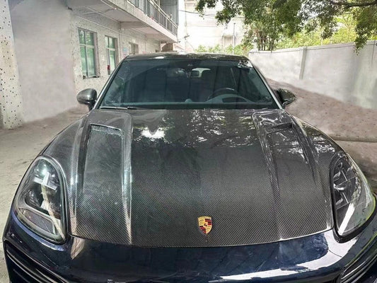 Porsche Cayenne / GTS / Turbo 9Y0 9Y3 2018-ON with Aftermarket Parts - Hood Bonnet Double-sided Pre-preg Carbon Fiber from TAKD Carbon