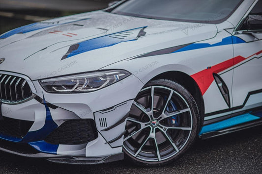 BMW 8 Series 840i (With M-Package Bumper) M850i G14 G15 G16 2018-ON with Aftermarket Parts - V2 Style Carbon Fiber Front Lip from TAKD Carbon