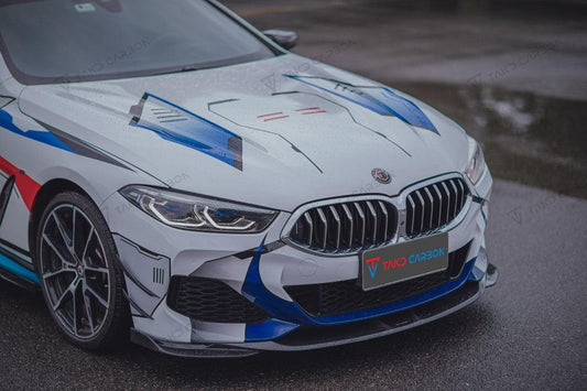 BMW 8 Series 840i (With M-Package Bumper) M850i G14 G15 G16 2018-ON with Aftermarket Parts - V2 Style Carbon Fiber Front Lip from TAKD Carbon