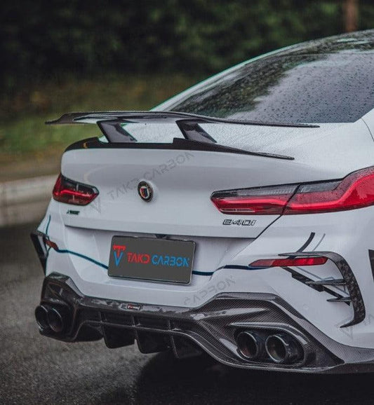 BMW 8 Series 840i M850i G16 2018 2019 2020 2021 2022 2023 2024 with Aftermarket Parts - Rear GT Wing Carbon Fiber from TAKD Carbon